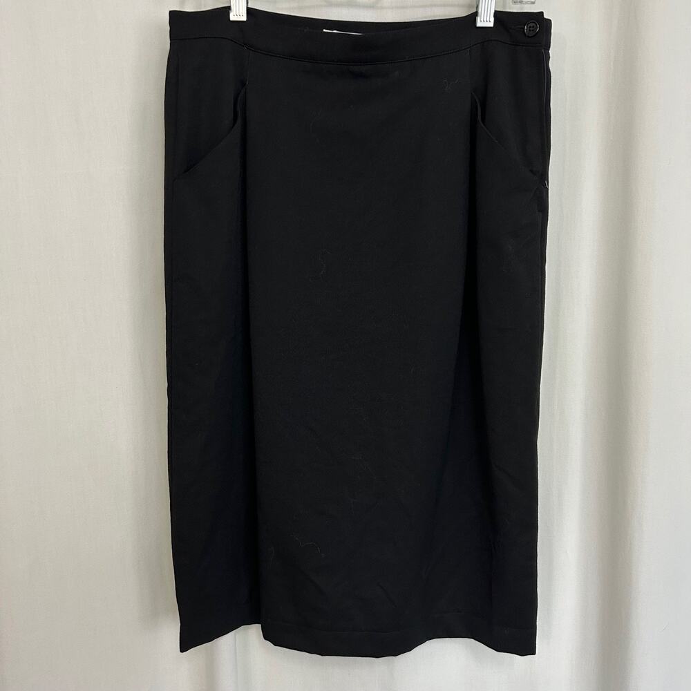 Vintageβ Giorgio Armani Black Wool Skirt Lined Pockets Made in Italy US Size 14
